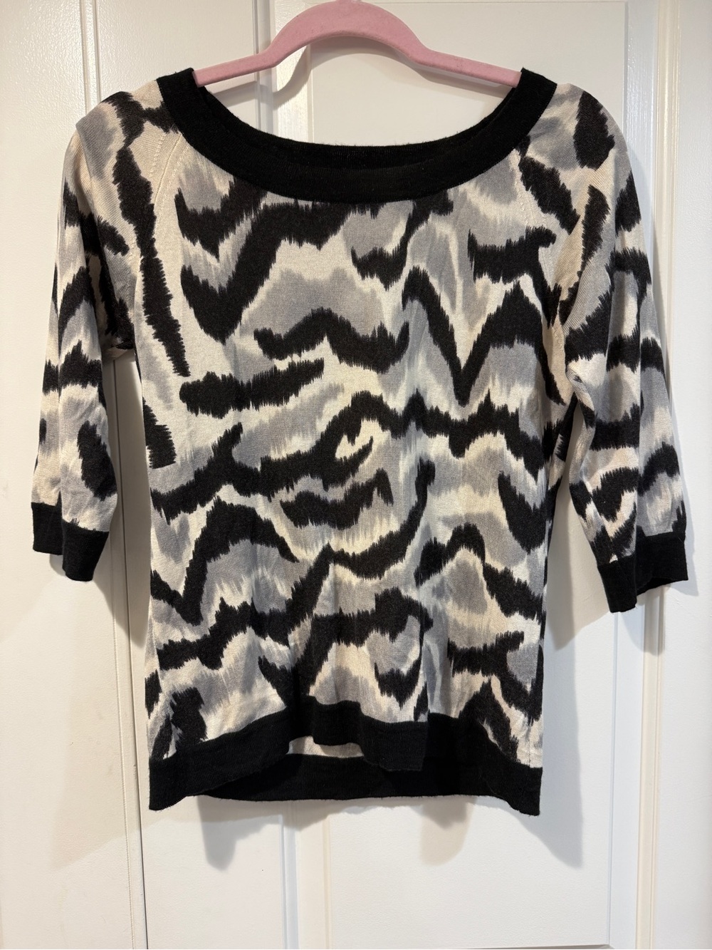 MaxMara Black and White Abstract Off-the-Shoulder Sweater